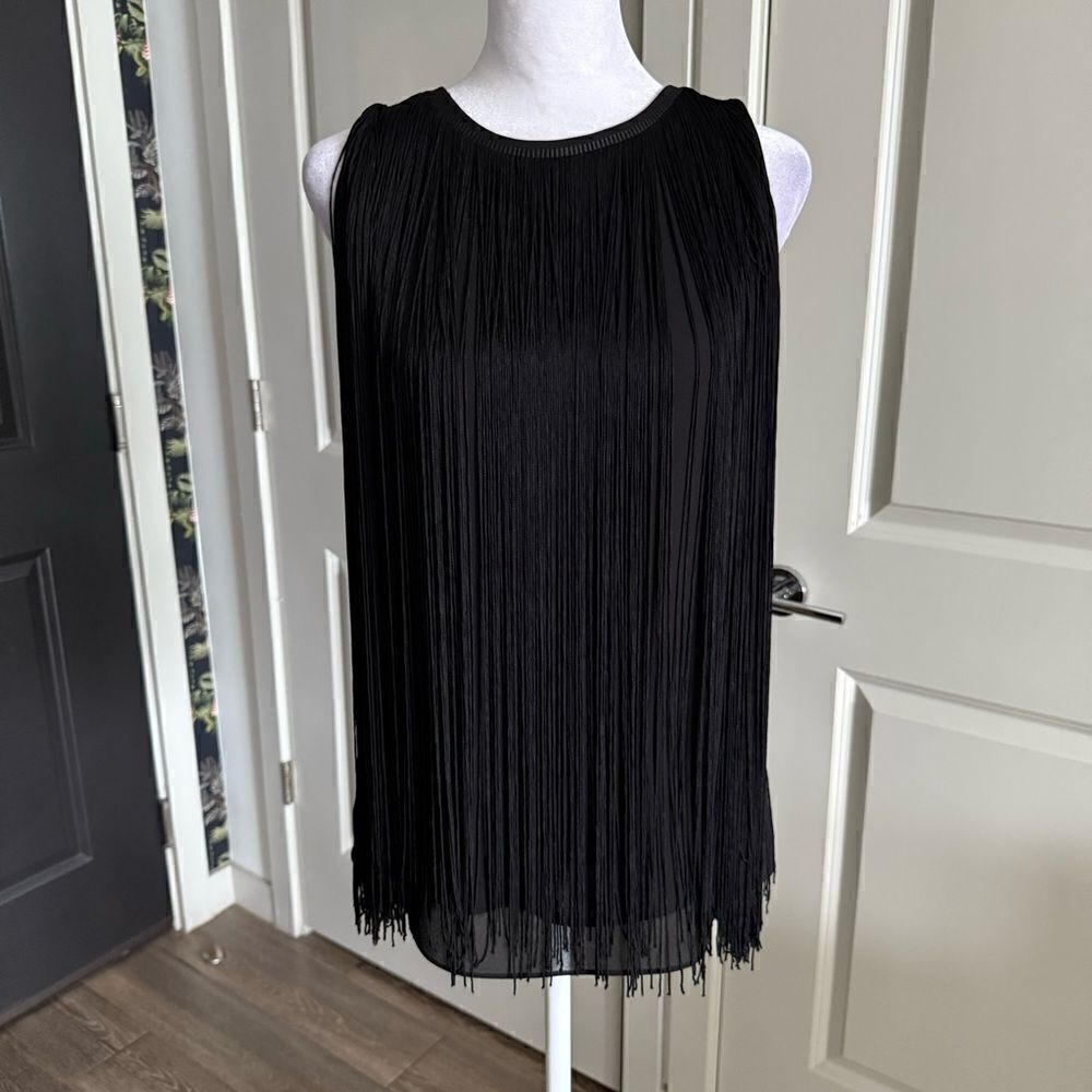 Michael Kors Black Sleeveless Fringe Blouse Size XS